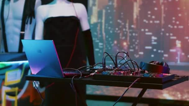 Stasiun Pencampuran Kosong Klub Malam Lampu Panggung Dan Musik Disko — Stok Video