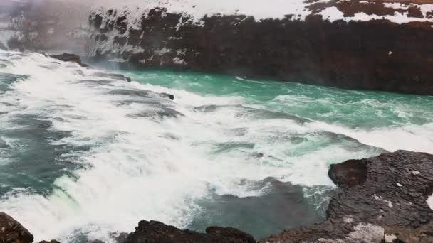 Paesaggio Maestoso Cascata Gullfoss Reykjavik Ghiacciaio Grande Flusso Acqua Vicino — Video Stock