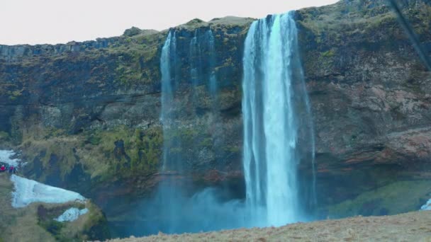 Cachoeira Seljalandsfoss Reiquiavique Por Volta Março 2023 Com Paisagens Icelândicas — Vídeo de Stock
