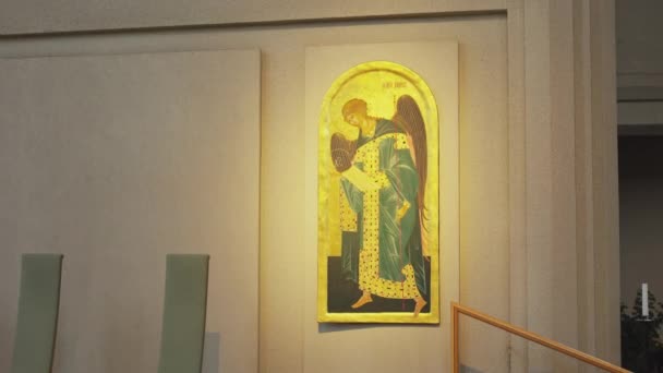Reykjavik Islandia Marca 2023 Dzieła Sztuki Wewnątrz Kościoła Nordyckiego Luterańska — Wideo stockowe