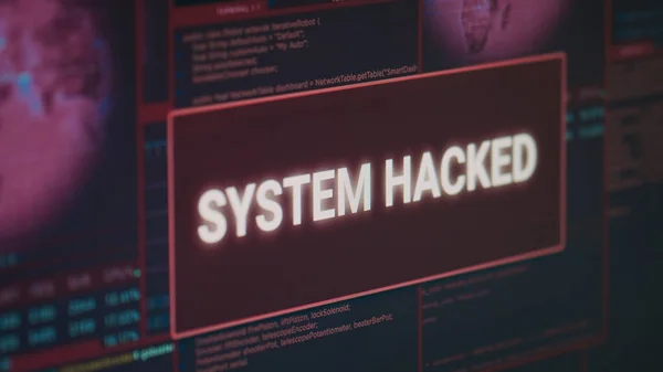 Computer Monitor Showing Hacked System Alert Message Flashing Screen Dealing — Foto Stock