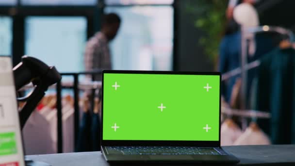 Digital Device Chroma Key Green Screen Mock Display Standing Counter — Stock Video