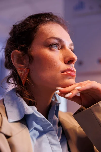 Pensive Businesswoman Planning Marketing Project Working Overtime Company Strategy Startup — Stock Photo, Image