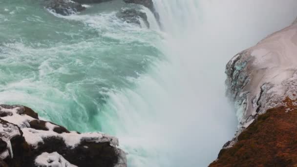 Cachoeira Gullfoss Islândia Com Fluxo Água Espetacular Paisagens Icelânticas Fluxo — Vídeo de Stock