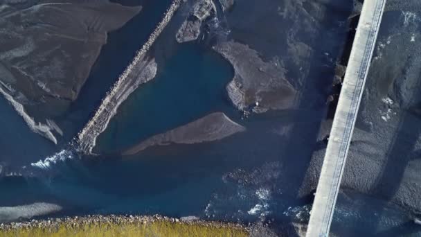 Aerial View Icelandic Landscape Black Fields Scandinavian Scenery Frozen Roads — Stock Video