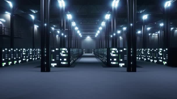 Servidores Datos Supercomputadoras Sala Con Luces Intermitentes Tecnología Computación Nube — Vídeos de Stock