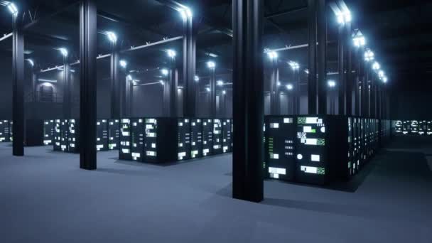 Digitales Informationsnetzwerk Und Datenserver Korridor Des Serverraums Mit Moderner Hardware — Stockvideo