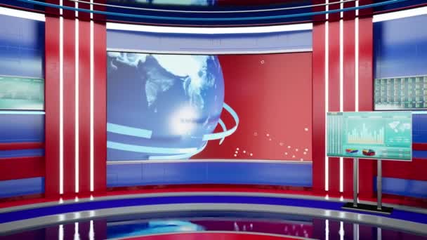 Nachrichtenraum Mit Bildschirm Und Fernsehbühne Auf Dem Die Weltnachrichten Internationalen — Stockvideo