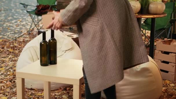 Two Women Meeting Street Festival Taste Homemade Wine Tasting Organic — Stock Video