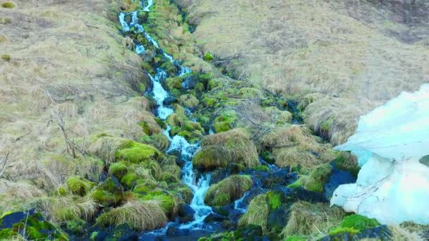 河流从丑闻中流出 瀑布从山上流下来 水流从冰原的悬崖上流出 雷克雅未克的美丽的塞尔贾拉和斯福斯瀑布 北极的风景 手持射击 — 图库视频影像
