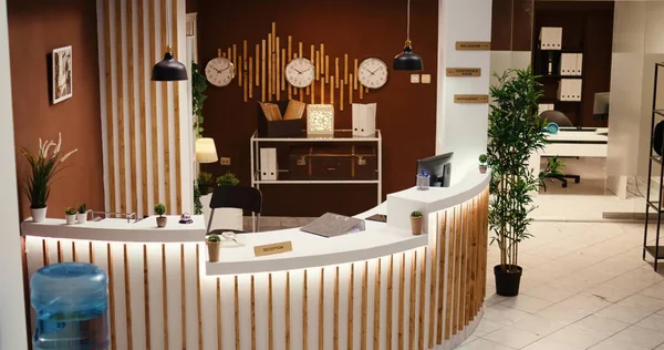 Tomma Eleganta Moderna Resort Lobbyn Interiör Med Mysiga Möbler Och — Stockfoto