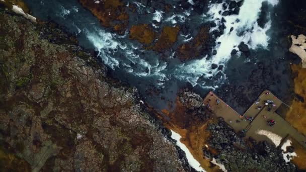 Oxarafoss Vodopád Drone Sho Majestátní Icelandic Obrovské Kaskády Tekoucí Kopců — Stock video