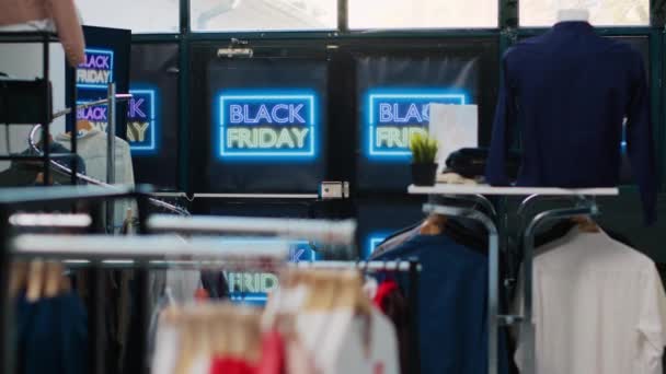 Black Friday Listopadowy Dzień Sprzedaży Centrum Handlowym Sklep Detaliczny Ozdobiony — Wideo stockowe