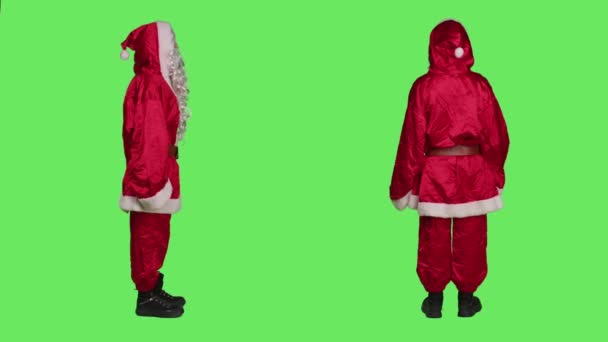 Heureux Santa Claus Vague Bonjour Studio Portant Costume Fête Avec — Video