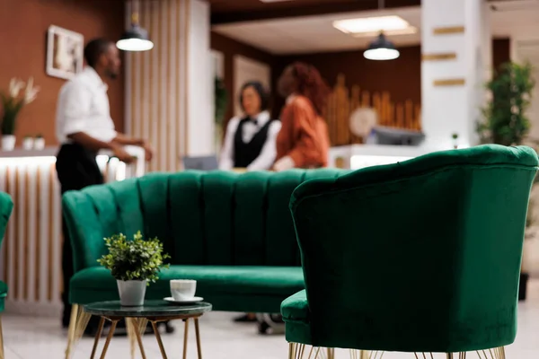 Luxe Hotel Lobby Lounge Met Bank Gebruikt Voor Gasten Wachten — Stockfoto