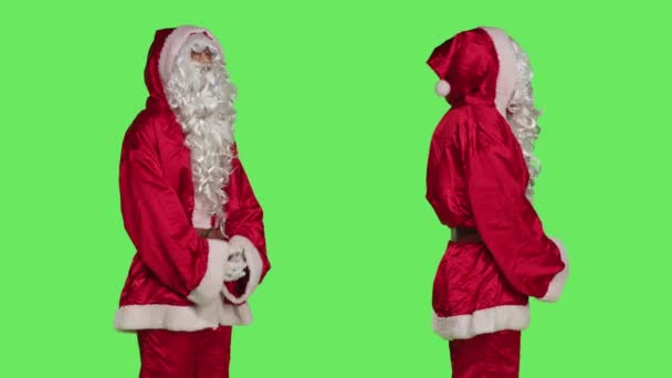 Uncertain Saint Nick Acting Clueless Doing Dont Know Symbol Camera — Stock Video
