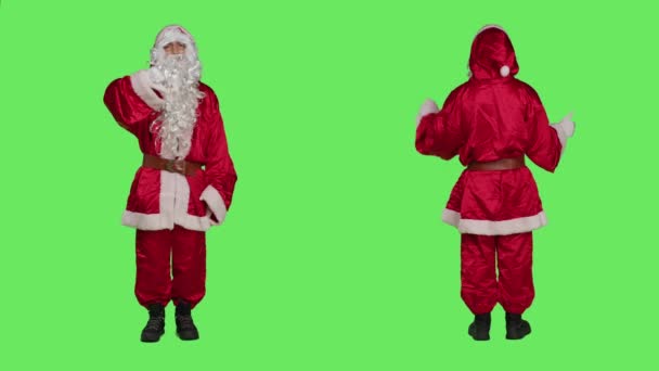 Papai Noel Polegares Para Cima Polegares Para Baixo Sobre Pano — Vídeo de Stock
