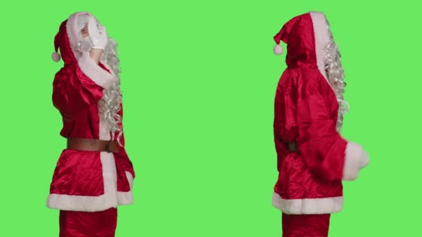 Babbo Natale Uomo Onda Ciao Arrivederci Salutare Bambini Diffondere Spirito — Video Stock