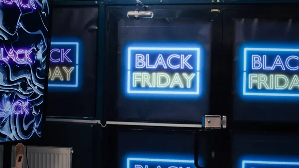 Black Friday Promotional Signs Clothing Shop Seasonal Discounts Modern Fashion — Stock Photo, Image