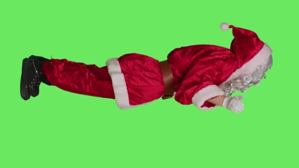 Vidéo Verticale Profil Père Noël Priant Jésus Caméra Portant Costume — Video