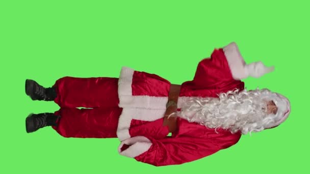Saint Nick Character Expressing Rejection Refusal Showing Symbol Camera Santa — Stock Video