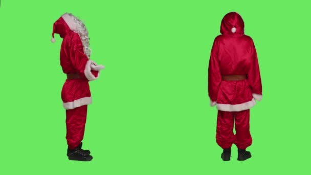 Babbo Natale Confuso Sullo Schermo Verde Facendo Non Segno Sentirsi — Video Stock