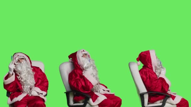 Young Adult Brainstorm Ideas Dressed Santa Claus White Beard Thinking — Stock Video