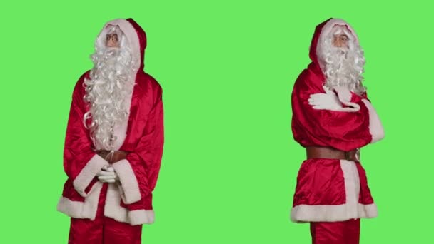 Зимове Святкування Персонажа Санта Клауса Зелено Зеленому Тлі Позитивна Впевнена — стокове відео