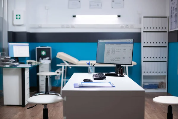 Empty Healthcare Medical Interior Nobody Modern Clinic Interior Computer Desk — Stock Photo, Image