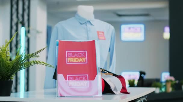 Clothes Promotional Prices Retail Store Black Friday Big Sales Discounts — Vídeos de Stock