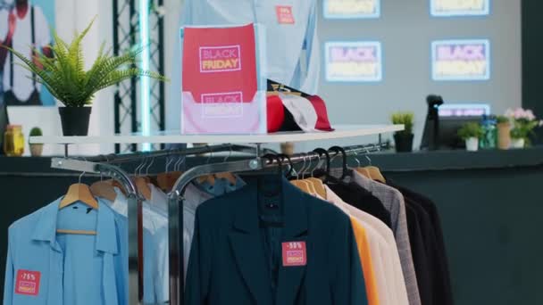 Seasonal Sales Labels Clothing Store Red Price Tags Merchandise Indicating — Vídeo de Stock