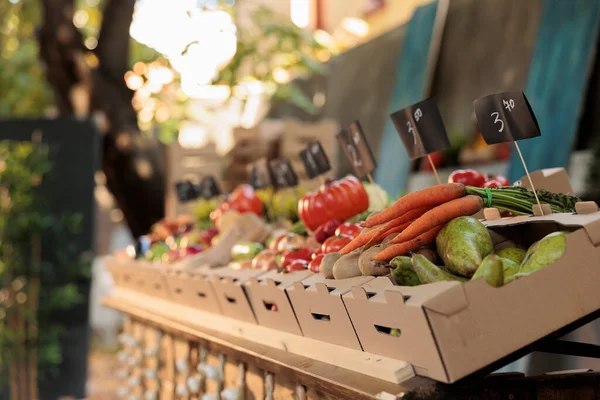 Barevné Bio Ovoce Zelenina Farmářském Trhu Stánek Prázdný Místní Malý — Stock fotografie