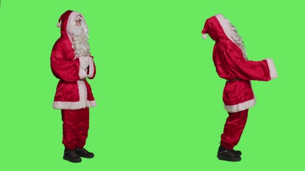 Święty Mikołaj Czerwonym Garniturze Mówi Aby Szerzyć Pozytywne Wigilię Bożego — Wideo stockowe