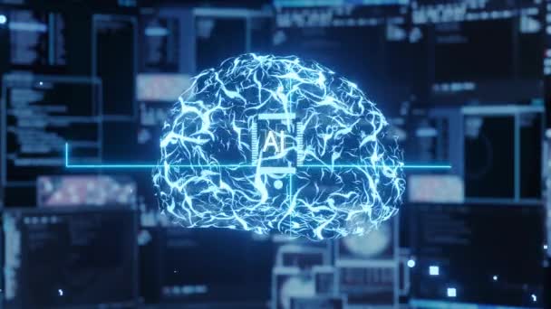 Computação Cognitiva Simulando Processos Pensamento Cérebro Humano Modelo Computadorizado Visualização — Vídeo de Stock
