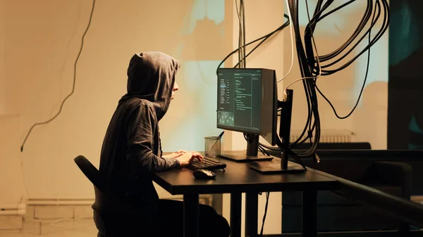 Female Hacker Committing Cyberattack Server Firewall Gaining Access Steal Government — Stock Photo, Image