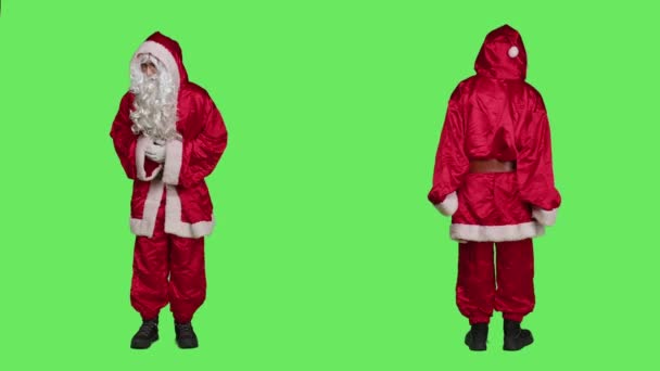 Hombre Actuando Como Papá Noel Disfrazado Diciendo Retratando Famoso Personaje — Vídeo de stock
