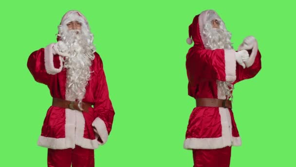 Father Christmas Does Thumbs Camera Acting Santa Claus Negativity Greenscreen — Stock Video