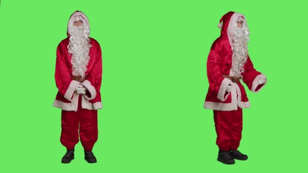 Saint Nick Person Festive Red Suit Laughing Full Body Greenscreen — Stock Video