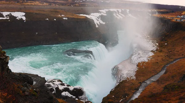 Водоспад Гуллфосс Ісландії Близько Березня 2023 Року Вражаючим Водяним Потоком — стокове фото