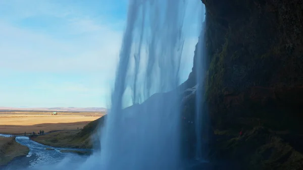 Cachoeira Árctico Seljalandsfoss Por Volta Março 2023 Água Que Desce — Fotografia de Stock