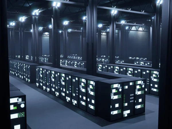 Information Storage Data Center Servers Racks Corridor Disruptive Technology Hardware — Stock Photo, Image