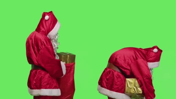 Père Noël Mode Réalisation Avec Sac Rempli Jouets Boîtes Cadeaux — Video