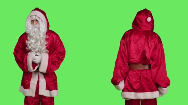 Man Portraying Santa Claus Representing Positive Uplifting Energy Holiday Season — Stock Video