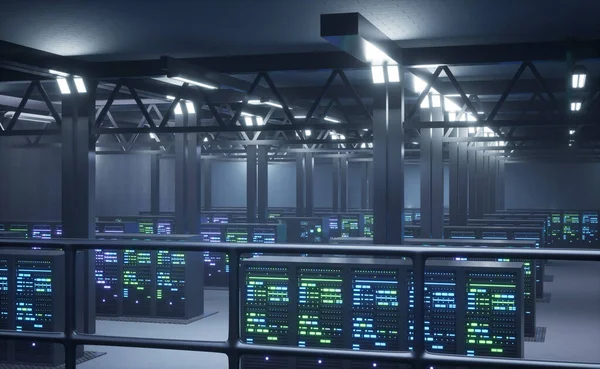 Data center equipment designed to accommodate modular rackmounted blade servers, networking equipment, and storage arrays. Supercomputers tasked with solving complex operations, 3D render animation