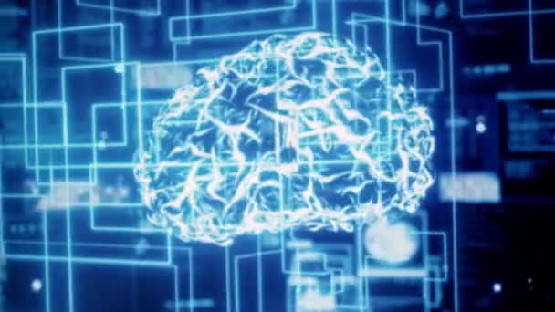 人間の脳をシミュレートする人工知能コンピュータ化されたモデルで作業する開発者 パターン認識を使用した機械学習アルゴリズムを示すAi視覚化を検討する労働者 — ストック動画