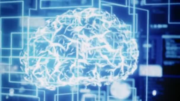 Programmeur Asiatique Travaille Avec Intelligence Artificielle Modèle Informatisé Simulant Cerveau — Video