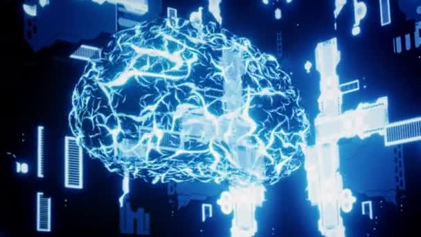 Colaboradores Engenharia Observando Holograma Inteligência Artificial Simulação Cérebro Humano Colegas — Vídeo de Stock