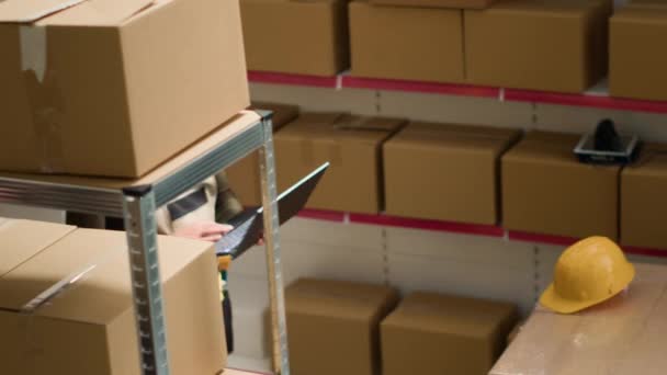 Chief Supply Chain Officer Worker Perform Warehouse Inventory Controls Keeping — Stock Video