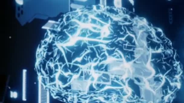 技术支助人员开发受人脑启发的人工智能神经网络结构 精确的It承包商在高科技创业中建立人工智能机器学习算法 — 图库视频影像