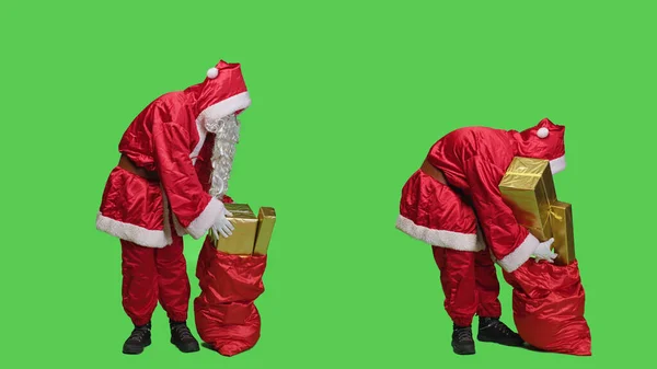 Father Christmas Carries Bag Presents Xmas Eve Holiday Celebration Delivering — Stock Photo, Image